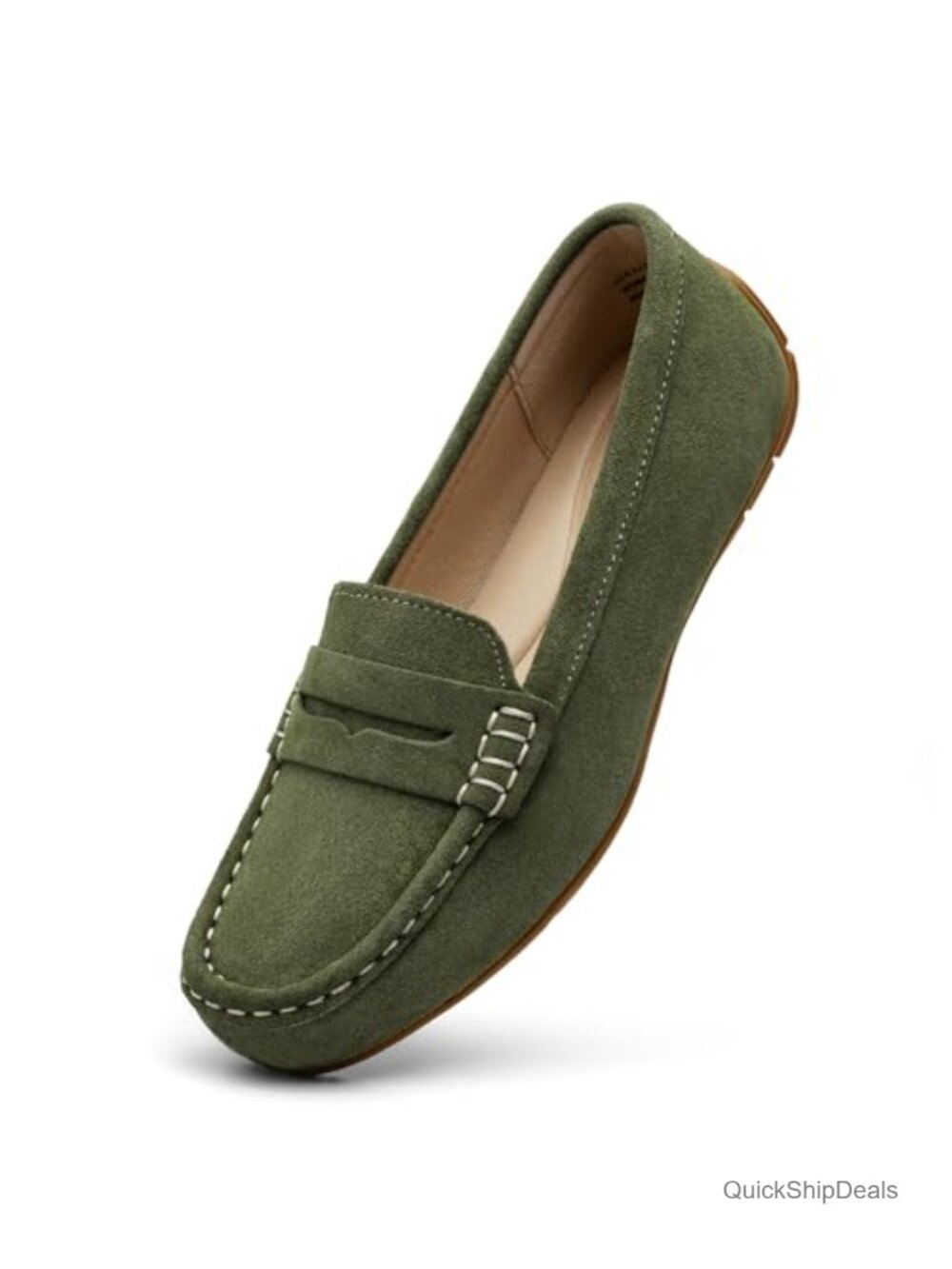 Women's Suede Leather Penny Loafers Slip-Ons Comfort Memory Foam Work Flats